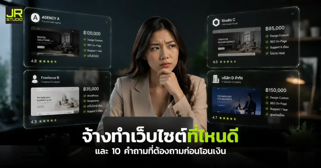 ภาพปกบทความจ้างทำเว็บไซต์ราคาเท่าไหร่ แสดงเป็นภาพผู้ประกอบการกำลังตัดสินใจในการเลือกทำเว็บไซต์กับที่ไหนดี