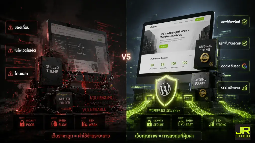 รูปภาพเปรียบเทียบระหว่างเว็บไซต์ที่ทำมาดีมีมาตรฐาน กับเว็บไซต์ราคาถูก
